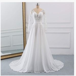 Wedding Dresses for Bride with Lace Appliques Chiffon A Line Bridal Gown.